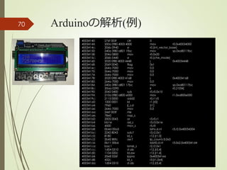 Arduinoの解析(例)70
40034140: 276f 003f clri 0
40034144: 200a 0f80 4003 4000 mov r0,0x40034000
4003414c: 206b 0940 sr r0,[int_...