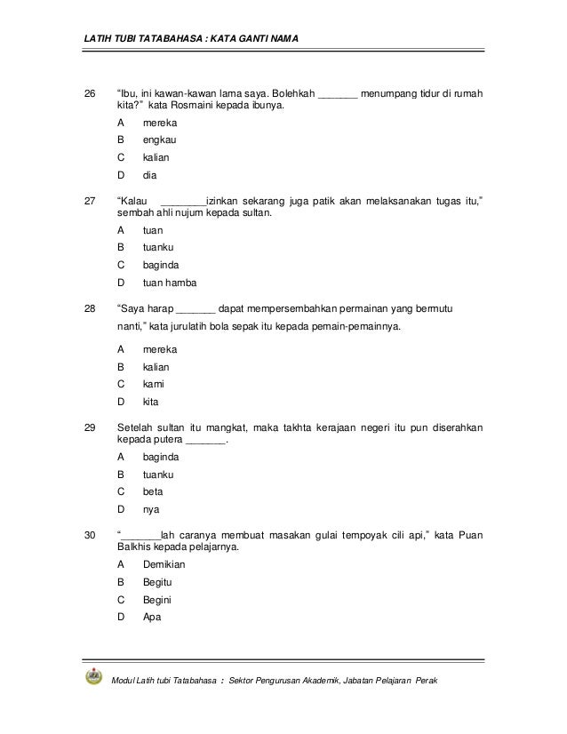 latihan kata ganti nama diri