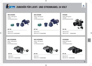 TRUCKER      ZUBEHÖR FÜR LICHT- UND STROMKABEL 24 VOLT

ABS-STECKER                      EBS-STECKER                   STECKER
GGVS / ADR geprüft               GGVS / ADR geprüft            GGVS / ADR geprüft
5-polig                          7-polig                       15-polig
mit Schraubkontakten             mit Schraubkontakten          Mit Schraubenkontakten




ART.-NR.                         ART.-NR.                      ART.-NR.

3555-310-50                      3555-310-70                   3555-310-150
3555-310-512 Ersatzkontakte      3555-310-712 Ersatzkontakte   3555-310-152    Ersatzkontakte




ABS-STECKDOSE                    EBS-STECKDOSE                 STECKDOSE                             FT
GGVS / ADR geprüft               GGVS / ADR geprüft            GGVS / ADR geprüft
5-polig                          7-polig                       15-polig
mit Schraubkontakten             mit Schraubkontakten          mit Schraubkontakten




 ART.-NR.                        ART.-NR.                      ART.-NR.

 3555-310-5                      3555-310-7                    3555-310-15
 3555-310-511 Ersatzkontakte     3555-310-711 Ersatzkontakte   3555-310-151 Ersatzkontakte


                                                                                                37
 