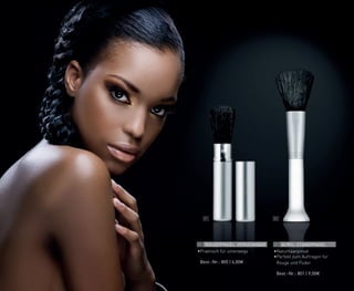 01 02
01 ROUGEPINSEL, VERSENKBAR
•	
Praktisch für unterwegs
	 Best.-Nr.: 805 | 6,00€
02 ACRYL-STANDPINSEL
•	
Naturhaarpinsel
•	
Perfekt zum Auftragen für
Rouge und Puder
	 Best.-Nr.: 801 | 9,00€
 