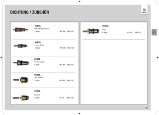 DICHTUNG / ZUBEHÖR

           VENTIL                                    VENTIL
           M8, Peugeot/Volvo
                                                     Audi
           5 Stück             ART.-NR. 5000-122                                          AK
                                                     5 Stück   Art.-Nr.   5000-127




           VENTIL
           8 mm, Eaton
           5 Stück             ART.-NR. 5000-123




           VENTIL
           10 mm, Eaton
           5 Stück             ART.-NR. 5000-124




           VENTIL
           JRA HNBR
           5 Stück             ART.-NR. 5000-125




           VENTIL
           Renault
           5 Stück             Art.-Nr.   5000-126




                                                                                     15
 