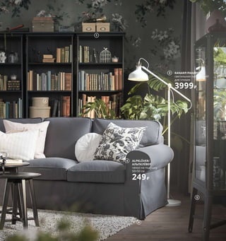 1 KVARNVIK/КВАРНВИК коробка с крышкой
499₽/шт. Цельный картон, бумага, сталь.
25×18, В15 см 104.668.71
2 KVARNVIK/КВАРНВИК коробка 1399₽/3шт.
Цельный картон, бумага. Ø15, В9 см,
Ø22, В12 см и Ø29, В15 см 604.594.82
3 RANARP/РАНАРП светильник напольный/
для чтения 3999₽ Сталь, армированный
пластик. В153 см 203.604.97 Лампочка
продается отдельно.
4 ALPKLÖVER/АЛЬПКЛЁВЕР чехол на подушку
249₽ 100 % хлопок. 50×50 см 804.621.10
5 FABRIKÖR/ФАБРИКОР шкаф-витрина
14999₽ Сталь, закаленное стекло.
57×47, В150 см 303.842.66
6 VINDUM/ВИНДУМ ковер, длинный ворс
12999₽ Ворс: 100 % полипропилен.
Подкладка: синтетический каучук.
200×270 см 503.743.89
7 ARV BRÖLLOP/АРВ БРЁЛЛОП сервиро-
вочная подставка с крышкой 999₽
Стекло. Ø29, В22 см 803.720.39
8 FRAMTRÄDA/ФРАМТРЭДА бокал для вина
129₽/шт. Стекло. В17 см. 300 мл 003.648.11
9 UPPLAGA/УППЛАГА тарелка десертная
199₽/шт. Полевошпатный фарфор.
Ø22 см 204.247.05
10 INGATORP/ИНГАТОРП раздвижной стол
21999₽ Массив березы, ДСП, ДВП/ясеневый
шпон/морилка/прозрачный лак. Ø110/
макс. Д155, В74 см 403.615.75
11 AGAM/АГАМ детский стул 3699₽ ДВП/краска.
41×43, В79 см. Сиденье В52 см 504.670.72
12 INGOLF/ИНГОЛЬФ стул 3299₽ Массив
сосны/морилка/лак. 43×53, В91 см.
Сиденье В45 см. Черный 703.608.95
13 SANELA/САНЕЛА чехол на подушку 499₽
Бархат. 100 % хлопок. 50×50 см 403.701.55
Как наслаждаться гостиной и столовой 231
Красота на долгие годы
Как создать нестареющий интерьер? Мы предлагаем
выбирать темное дерево, аксессуары в черно-белой
гамме, стол и стулья традиционных форм, а мягкую
мебель — классическую и максимально комфортную.
Стол и стулья в едином классическом
стиле придают интерьеру гармонию,
а с подушками на стулья — еще и
комфорт.
1
2
RANARP/РАНАРП
светильник напольный/
для чтения
3999₽
3
AGAM/АГАМ
детский стул
3699₽
5
6
4 ALPKLÖVER/
АЛЬПКЛЁВЕР
чехол на подушку
50×50 см
249₽
7
8
UPPLAGA/УППЛАГА
тарелка десертная
199₽/шт.
9
10
11
12
13
 