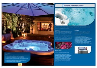 Szczegóły, które tworzą różnicę




                                                                                Oto przykłady kilku akcesoriów proponowanych przez firmę D1. Sprawią one, że doznania
                                                                                użytkowników będą jeszcze większe:

                                                                                Shadow FX                                      E-Z Lifter
                                                                                Nowy system oświetlenia wielokolorowych        Z użyciem E-Z Lifter zdjęcie lub założenie
                                                                                punktów LED-owych to Shadow FX, który          na wannie pokrywy termicznej staje się
                                                                                łączy w sobie grę świateł i cieni w wodzie.    dziecinnie proste.

                                                                                Umieszony w kluczowych punktach wanny          W czasie użytkowania wanny
                                                                                spa, poniżej linii wody, Shadow FX pomaga      z hydromasażem, pokrywa znajduje się
                                                                                stworzyć atmosferę relaksu. Jest dostępny      za wanną w ustawieniu pionowym (nie dotyka
                                                                                jako opcja w gamie produktów @Home.            podłoża, nie ma zatem ryzyka szybkiego
                                                                                                                               zniszczenia pokrywy związanego
                                                                                                                               z niewłaściwą obsługą). Prosty w obsłudze
                                                                                                                               E-Z Lifter łatwo instaluje się na każdej
                                                                                                                               wannie D1 (z wyjątkiem modelu Dupree Bay).



       Liquid FX™

        LFX est une interaction subtile d’ombres
        et de lumières mariant effets visuels                                   System stereo
        et sonorités. «Art & Style» se cotoient,                                Firma D1 porusza wszystkie zmysły.
        laissant place à une sublime atmosphère
     Liquid FX™
        évocatrice.                                                             Można stworzyć własną oazę relaksu
                                                                                w oparciu o system stereo przystosowany
     LFX to subtelna gra świateł i cieni, które łączą się                       do użytku zewnętrznego, wyposażony
     w niesamowite efekty wizualne oraz dźwiękowe.                              w wejścia MP3, głośniki i zabudowę.
     Fontanny, światła tworzą podniosłą i nastrojową atmosferę.                 System ten jest dostępny dla wszystkich
                                                                                wanien D1 (z wyłączeniem Triad, Seville,
                                                                  © Poolhouse




     LFX dostępny w opcji dla wanien z kolekcji Reflections                     Arena, Journey). Wymagana instalacja
     i w standrdzie dla wanien z kolekcji Bay.                                  fabryczna.




18
 