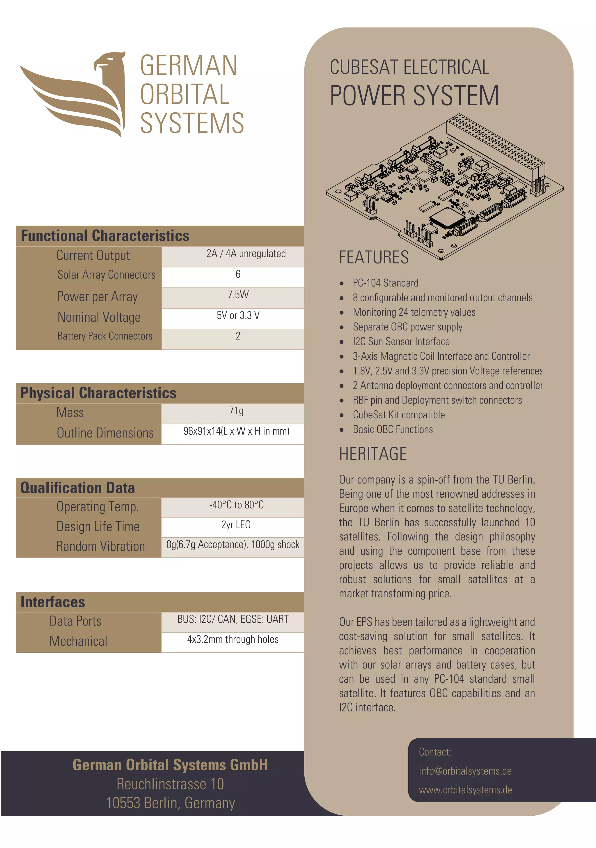 Nanosatellite Components Catalogue German Orbital Systems | PDF
