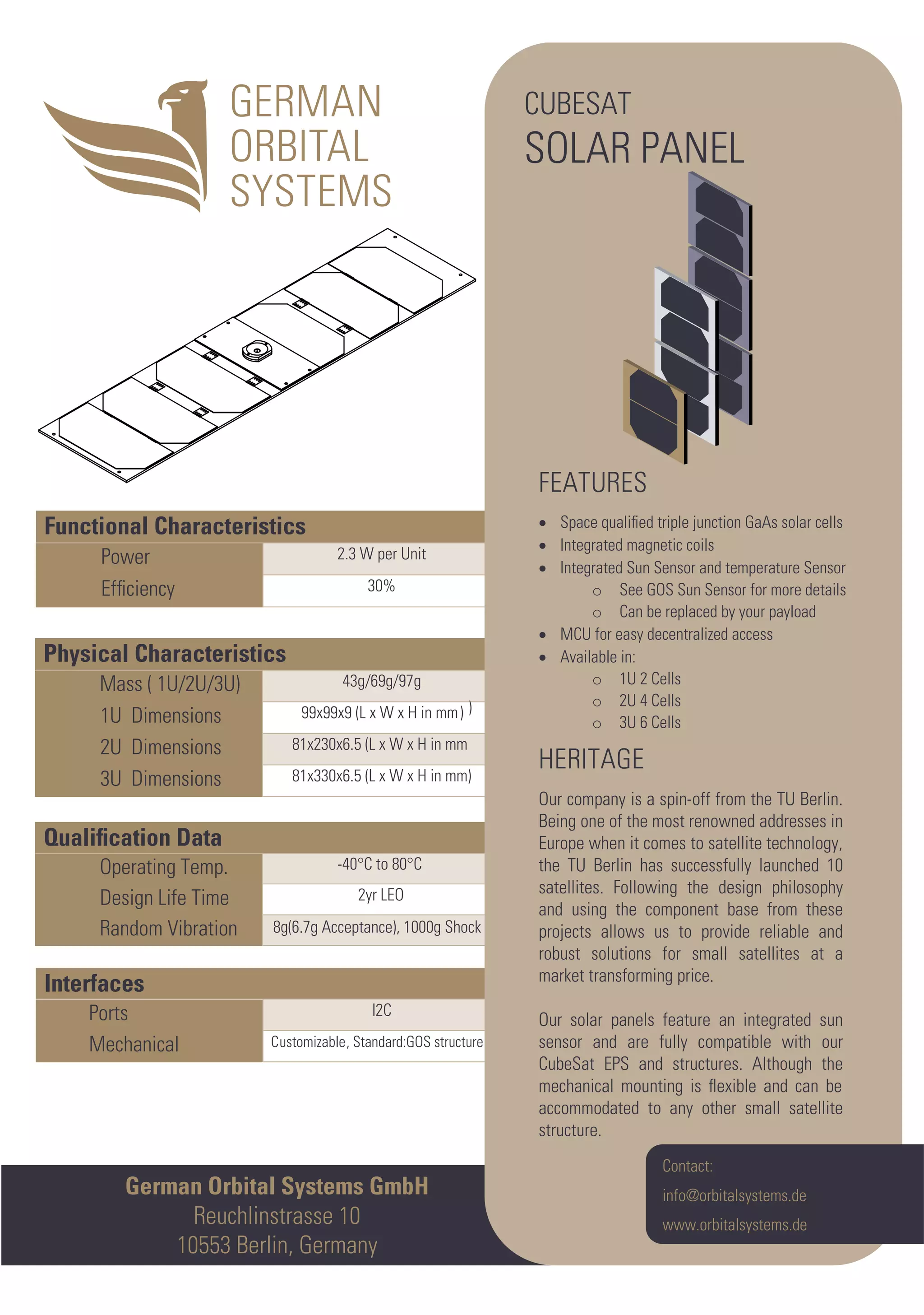 Nanosatellite Components Catalogue German Orbital Systems | PDF