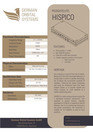 Nanosatellite Components Catalogue German Orbital Systems | PDF