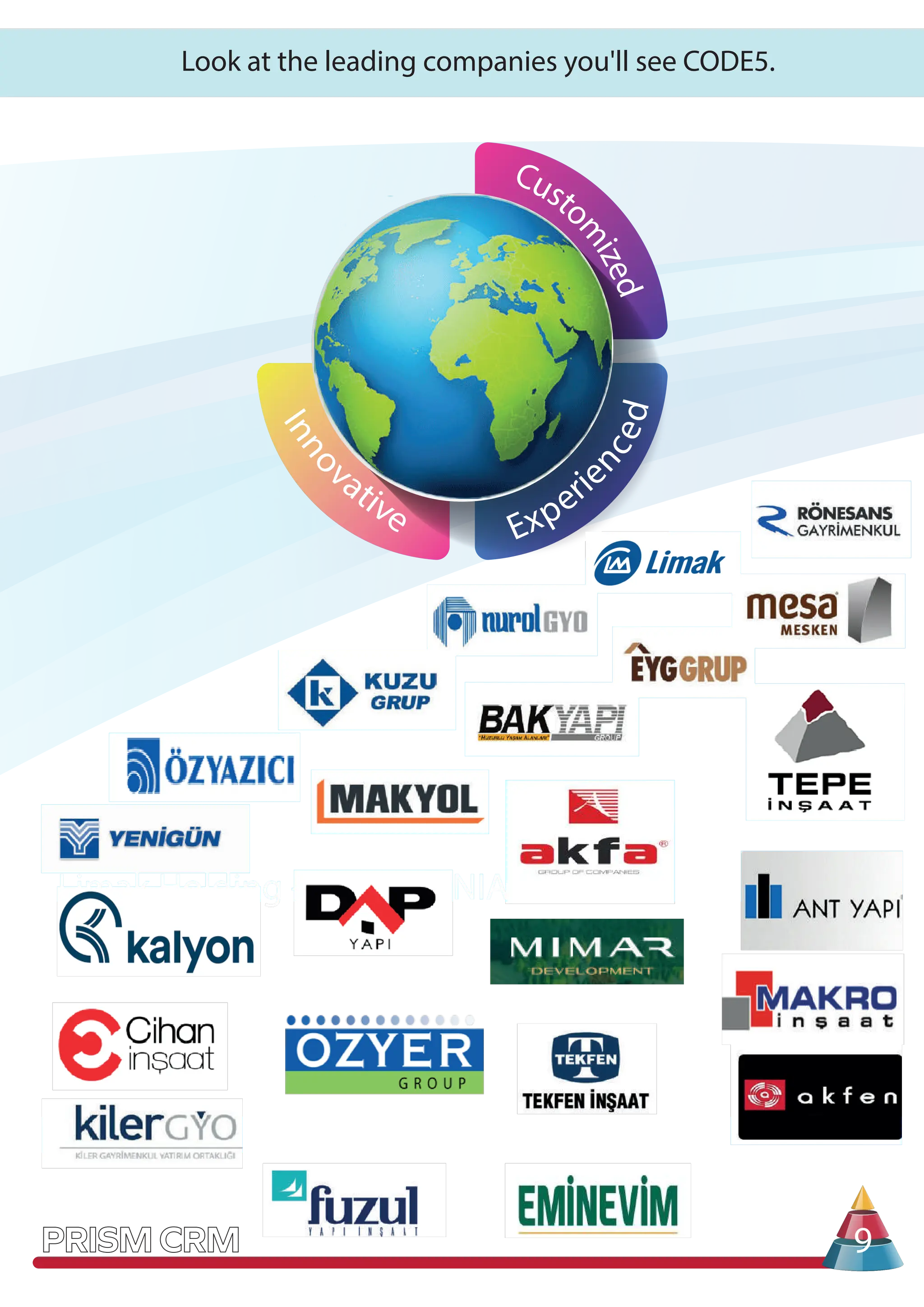 9
Limak Holding - MACEDONIA
Look at the leading companies you'll see CODE5.
Custo
m
i
z
e
d
Experie
n
c
e
d
I
n
n
o
vative
 