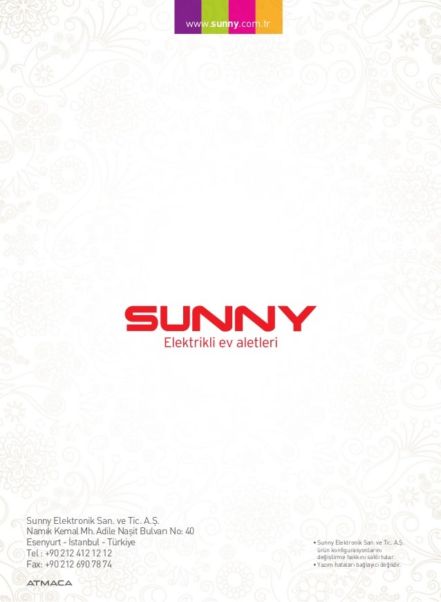 SUNNY Elektronik Ev Aletleri Katalog 2013