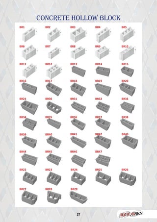 27
concrete HOLLOW blocK
BR1
BR6
BR11
BR16
BR21 BR31
BR36
BR41
BR46
BR2
BR7
BR12
BR17
BR32
BR37
BR42
BR47
BR3
BR8
BR13
BR18
BR33
BR38
BR43
BR4
BR9
BR14
BR19
BR34
BR39
BR44
BR5
BR10
BR15
BR20
BR26BR22
BR27
BR23
BR28
BR24
BR29
BR25
BR30
BR35
BR40
BR45
 