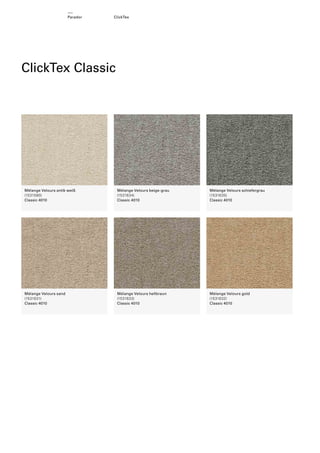 Parador

ClickTex

ClickTex Classic

Mélange Velours antik weiß
(1531580)
Classic 4010

Mélange Velours beige-grau
(1531634)
Classic 4010

Mélange Velours schiefergrau
(1531635)
Classic 4010

Mélange Velours sand
(1531631)
Classic 4010

Mélange Velours hellbraun
(1531633)
Classic 4010

Mélange Velours gold
(1531632)
Classic 4010

 