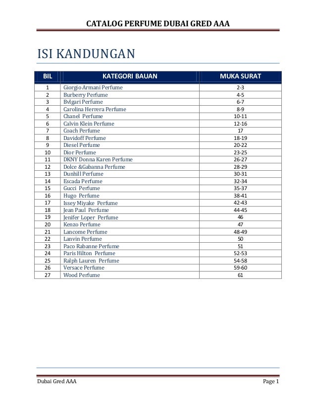 Katalog Perfume Dubai Gred Aaa
