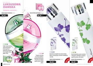 FM 321
Owocowy koktajl z gruszki, brzoskwini
i nektarynki, rozkwitający czarującym
zapachem jaśminu, róży i piżma.
Upragnione, wymarzone...
luksusowa
damska
FM 322
Pogodna mieszanka
soczystego grejpfruta,
zmysłowej nuty jaśminu
i hiacynta oraz ciepłego
zapachu cedru i białego
piżma.
FM 323
Słodka i bardzo kobieca
woda perfumowana,
której zapach jest
połączeniem aromatów
róży, magnolii, arbuza,
jabłka i cedru.
FM 320
Romantyczne zespolenie róży damasceńskiej,
fiołka i soczystej jeżyny z drzewem sandałowym
i paczulą.
585,00 PLN/1 l
58,50 PLN
WODA PERFUMOWANA 100 ml
zaperfumowanie 16%
luxury collection
kolekcja
585,00 PLN/1 l
58,50 PLN
WODA PERFUMOWANA 100 ml
zaperfumowanie 16%
585,00 PLN/1 l
58,50 PLN
WODA PERFUMOWANA 100 ml
zaperfumowanie 16%
585,00 PLN/1 l
58,50 PLN
WODA PERFUMOWANA 100 ml
zaperfumowanie 16%
nowyd
esign!
nowyd
esign!
Produkty FM są oryginalnymi produktami FM GROUP World 2524
 