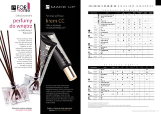 Podane ceny są cenami brutto i zawierają podatek VAT w wysokości 23%.
Katalog produktów FM GROUP nr 18 obowiązuje od maja 2013 roku.
Zawarta w katalogu oferta w zakresie ceny i produktów jest wiążąca od maja 2013 r. aż do wyczerpania zapasów albo wprowadzenia nowego katalogu.
Katalogi, Plan Marketingowy oraz inne materiały reklamowe, promocyjne i informacyjne wydane lub wyraźnie zaakceptowane przez FM GROUP World, FM GROUP Polska są jedynymi oficjalnymi źródłami informacji
przy sprzedaży i reklamie produktów FM GROUP.
Z e s t a w i e n i e p ro d u k t ó w według grup zapachowych
produkty m ę s k i e
intensywne średnio intensywne delikatne
produkty d a m s k i e
rodzina zapachów zapachy feromony
Hot
Collection
żel
pod prysznic
balsam
do ciała
antyperspirant
w kulce
perfumy
do włosów
krem do rąk
i paznokci
kwiatowe
owocowe
FM | 10,17,19,125,180,181,281,291,303, 400 17 10 10
FM | 29,75,271,272,292,304,305,321,
322,323
FM | 25 25 25 25
orientalne
FM | 14,20,132,147 147 147 147
FM | 71,97,183,306,317,352,353,401 97 97 97 97 97
FM | 8,74,146,232,239,297,308,318,354,355 146 146 146
wodne FM | 7,15,28,141,174
zielone FM | 1,81 81 81 81 81 81 81 81
aldehydowe FM | 21 21 21 21
cytrusowe FM | 13,283,298
drzewne FM | 3,27,30,72,320,351
cytrusowe
cytryna FM | 33 33 33 33 33 33 33
mandarynka FM | 23,296 23 23 23 23 23
pomarańcza FM | 6
Orientalne
kwiatowe FM | 9,101,257,263,309,402 101 9 101 101 101
owocowe FM | 12,98,237,284,286 98 98 98 98
drzewne FM | 26,142,162,293,359
korzenne FM | 24,173,177 173 173 173 173 173
ambrowe FM | 32 32
drzewne
kwiatowe FM | 185,287,289,313
owocowe FM | 319,358
szyprowe
owocowe FM | 5,16,34,80,149,192 5 5, 34 5 5
drzewne FM | 18,357 18 18 18
orientalne FM | 356
owocowe
owocowe FM | 88 88
rodzina zapachów zapachy feromony
Hot
Collection
żel
pod prysznic
balsam
do ciała
antyperspirant
wkulce
krem
do rąk
pianka
do golenia
woda
po goleniu
balsam
po goleniu
szyprowe
owocowe FM | 169, 210 169
drzewne FM | 56 56 56 56 56 56
zwierzęce FM | 110 110 110 110 110
Orientalne
kwiatowe FM | 52, 223, 302, 328 52 52 52 52 52 52 52 52 52
owocowe FM | 325
korzenne FM | 199, 224 199 199 199
ambrowe FM | 64 64 64 64 64 64
drzewne FM | 51, 301, 326
drzewne
owocowe FM | 55, 90, 195, 208, 330,333
paczula FM | 160, 198, 207, 327, 331,334 160 160
wetiwer FM | 45, 65, 151, 152, 329, 450
orientalne FM | 42
Fougere
paproć FM | 43, 135, 332 43 43 43
lawenda FM | 54, 63, 68, 189, 225, 300 54 300
cytrusowe
cytryna FM | 57, 62 57
mandarynka FM | 134, 452 134 134 134 134 134 134
pomarańcza FM | 93
wodne
cytrusowe FM | 226
zielone FM | 451
Produkty FM są oryginalnymi produktami FM GROUP World 9190
Pierwszy w Polsce
krem CC
tylko w katalogu
FM GROUP MAKE UP!
Odkryj oryginalne
perfumy
do wnętrz
w efektownych
flakonach!
Zajrzyj do nowego katalogu
FM GROUP FOR HOME!
Zobacz, co jeszcze kryje najnowszy
katalog FM GROUP MAKE UP!
A oprócz niego wiele mineralnych
kosmetyków kolorowych: wysoko
napigmentowane cienie, automatyczne
kredki do oczu, fluidy, pudry, korektory,
rozświetlacze do twarzy, błyszczyki i
pomadki, modelujące tusze do rzęs,
lakiery w najmodniejszych barwach oraz
odżywki do paznokci. Wszystko, co jest Ci
potrzebne, by stworzyć niepowtarzalny i
trwały makijaż.
Poznaj produkty, które
na zawsze odmienią
Twój dom: perfumowane
mgiełki do pościeli,
zapachy do szaf i
odkurzaczy, nawilżające
mydła, znakomite płyny
do prania i płukania,
płyny do mycia naczyń i
ekologiczne tabletki do
zmywarek, specjalistyczne
środki do sprzątania
kuchni i łazienki, które
sprawią, że codzienne
porządki staną się
pachnącą przyjemnością!
 
