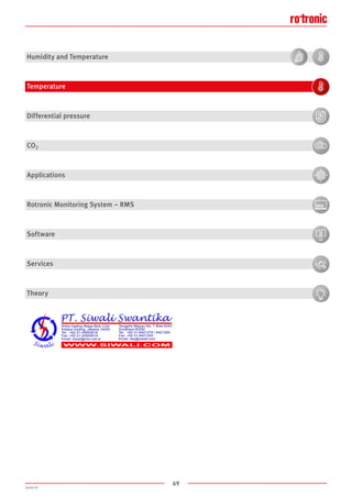69
2020-V1
Humidity and Temperature
Temperature
Differential pressure
CO2
Applications
Rotronic Monitoring System – RMS
Software
Services
Theory
 