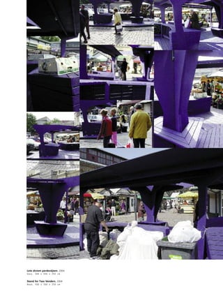 71
•
Lete diviem pårdevéjiem. 2004
Koks. 500 x 500 x 250 cm
Stand for Two Venders. 2004
Wood. 500 x 500 x 250 cm
 