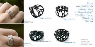 Eine
revolutionär
neue Linie
in Kunststoff,
3D-Stahl und
Sterling
Silberthin Ring
Sterling Silber
wave Ring
Sterling Silber
1 layer twist Ring
1 layer center Ring
2 layer twist Ring
2 layer center Ring
erhältlich in
schwarz, weiß,
3D-Stahl und
925 Sterling Silber10
 