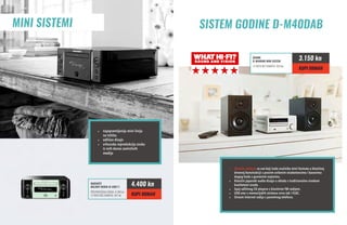 MINI SISTEMI SISTEM GODINE D-M40DAB
Marantz
Melody Media M-CR611
preporučena cijena: 4.780 kn
12 rata bez kamata: 367 kn
4.400 kn
KUPI ODMAH
Denon
D-M40DAB mini sistem
12 rata bez kamata: 263 kn
3.150 kn
KUPI ODMAH
•	 najopremljenija mini linija
na tržištu
•	 odličan dizajn
•	 vrhunska reprodukcija zvuka
iz svih danas zamislivih
medija
•	 Idealno rješenje za sve koji traže zvučnike mini formata u klasičnoj
drvenoj konstrukciji s pravim svilenim visokotoncima i basevima
dugog hoda s gumenim ovjesima.
•	 Klasični japanski audio dizajn u skladu s tradicionalno visokom
kvalitetom izrade.
•	 Spoj odličnog CD playera s klasičnim FM radijem.
•	 USB utor s memorijskih stickova svira čak i FLAC.
•	 Stream Internet radija s pametnog telefona.
 