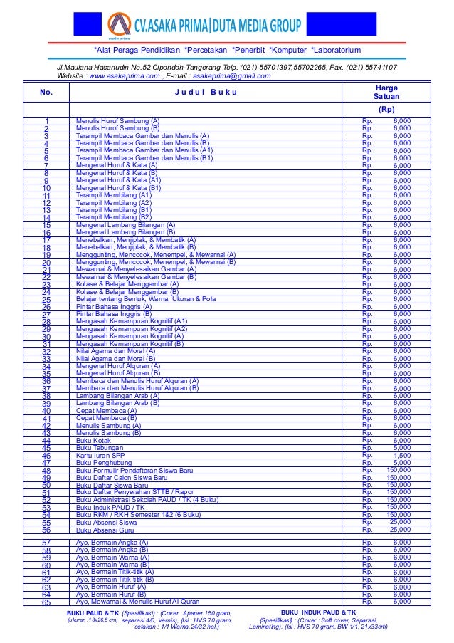 KATALOG BUKU PAUD TK 2019 bUkU paket Tk buku PaUd 