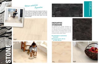 670 x 335 mm

Alle abgebildeten Dekore im Format

eine natürliche
M
Inspiration

Wenn ich Musik mache, dann vergesse ich alles um
mich herum. Ich schließe die Augen und spiele
einfach drauf los. Das geht am besten, wenn ich die
ganze Wohnung für mich allein habe. So ist die
Akustik perfekt!

Jura Slate
PLES40040

EINZIGARTIGE
STEINDEKORE
Die frappierend echt wirkenden Steindekore von
PURLINE sind echte Alleskönner und sorgen nicht
nur in Bad oder Küche für eine angenehme Raumwirkung. Sie stehen in verschiedenen Optiken und Oberflächen zur Auswahl – die perfekte Lösung, wenn Sie
es natürlich wohnlich haben möchten.

■■  4 Steindekore in authentischer
1
Fliesenoptik

18

STONE

Mocca Creme
PLES40039

Sola
PLES40037

■■  liesenformat 670 x 335 mm
F
und 1000 x 500 mm

Sola
PLES40037

Scivaro Slate
PLES40038

Milas White
PLES30031

 