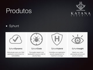 Auditoria PCI
Validação dos requisitos exigidos pelo PCI
Treinamentos especíﬁcos de conformidade
Consultoria na implementação de um programa de
Gerenciamento de Vulnerabilidades
 