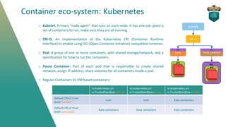 Container eco-system: Kubernetes
o Kubelet: Primary “node agent” that runs on each node. It has one job: given a
set of co...