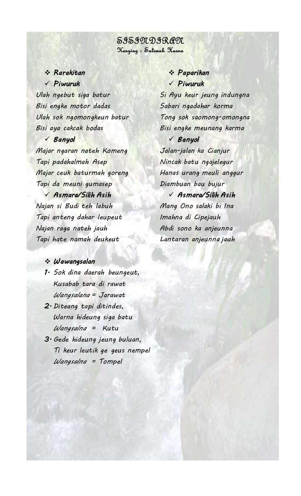 KUMPULAN CONTOH SISINDIRAN BAHASA SUNDA