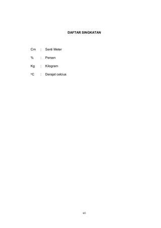 xii
DAFTAR SINGKATAN
Cm : Senti Meter
% : Persen
Kg : Kilogram
oC : Derajat celcius
 