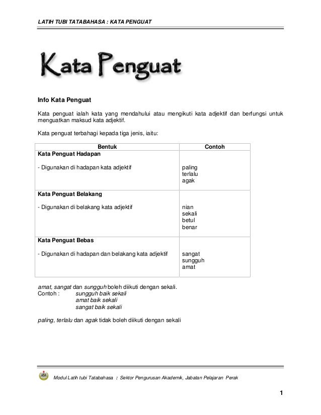 Penguat bebas kata Latihan Tatabahasa