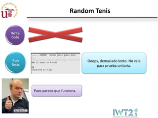 Random Tenis




                            Ooops, demasiado lento. No vale
                                para prueba unitaria.




Pues parece que funciona.
 