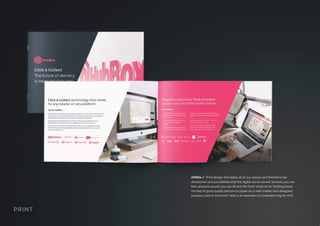 AVRillo / Print design stimulates all of our senses and therefore has
dimensions and possibilities that the digital world cannot; textures you can
feel, physical spaces you can fill and the fresh smell of ink. Nothing beats
the feel of good quality texture on paper on a well-crafted and designed
business card or brochure. Here is an example of a branded mag for AVR.
PRINT
 