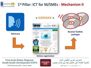 1st Pillar: ICT for M/SMEs - Mechanism II
« KAYANAK »

Receive Toolkits
packages

Advocacy

Online registration

 