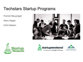 Techstars Startup Programs
Franck Nouyrigat
Marc Nager
Clint Nelsen
 