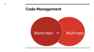 Code Management
Multi-repoMono-repo vs
 