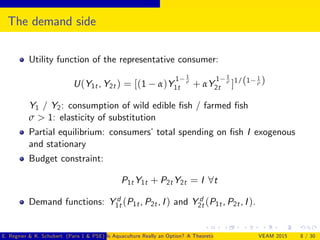 The demand side
Utility function of the representative consumer:
U(Y1t , Y2t ) = [(1 α)Y
1 1
σ
1t + αY
1 1
σ
2t ]1/(1 1
σ ...