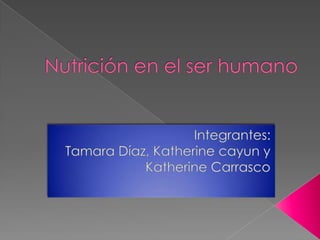 Nutrición en el ser humano Integrantes: Tamara Díaz, Katherine cayun y Katherine Carrasco 