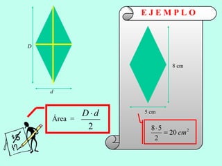 E J E M P L O
Área =
2
dD ⋅
2
20
2
58
cm=
⋅
D
d
8 cm
5 cm
 