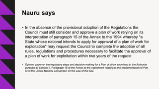 RECENT DEVELOPMENTS IN THE REGULATION OF DEEP SEABED MINING | PPT