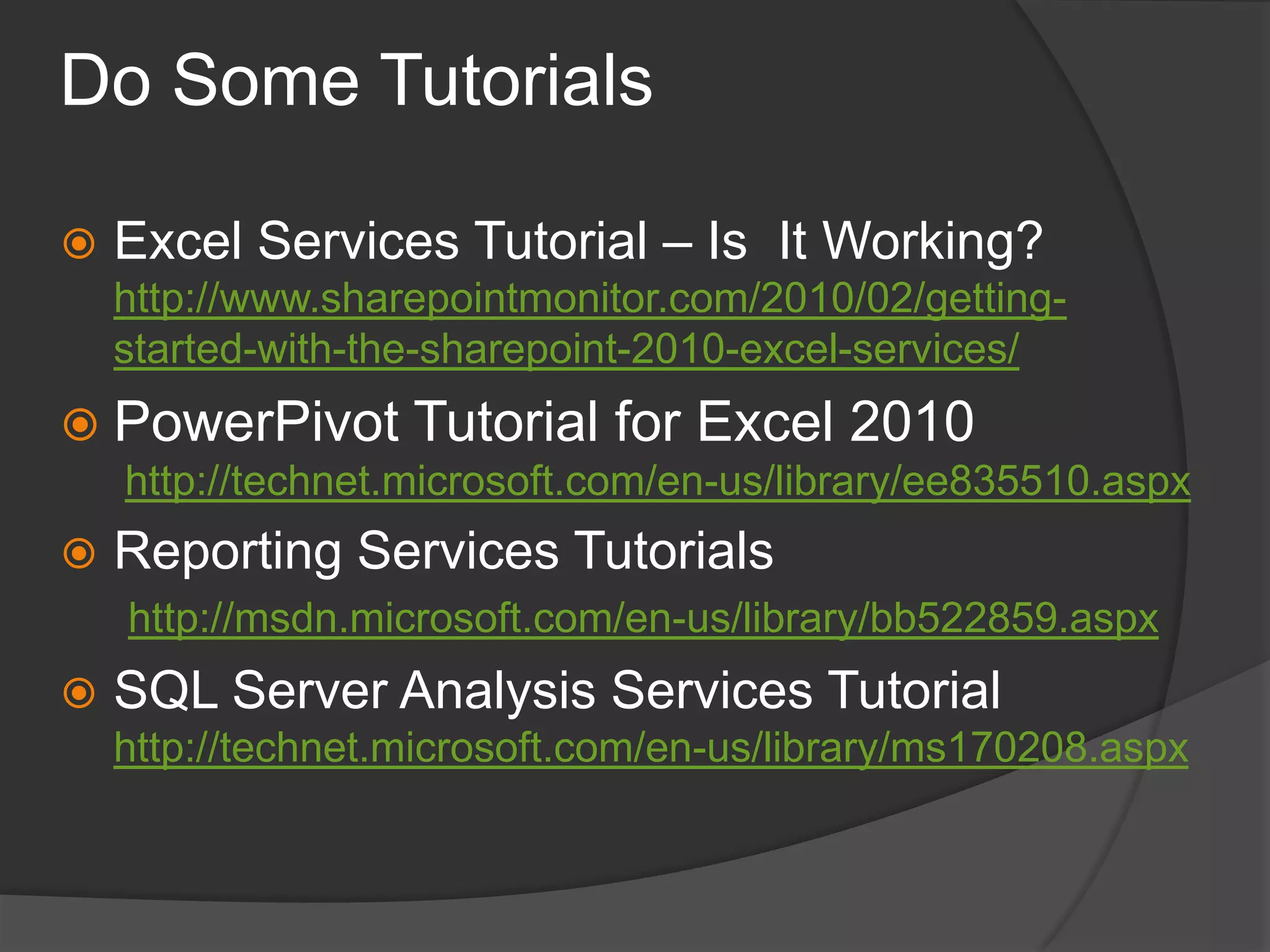 FAST BI Indexing ConnectorAdd-in to FAST Search Server for SharePointQuery and Crawl XLSX/XSLM and RDL reportsDedicated Reports tabUse filters to refine and narrow resultsBI Search identifies Table, Pivot Tables, and Chart DataCrawls data not visible in report using data connection