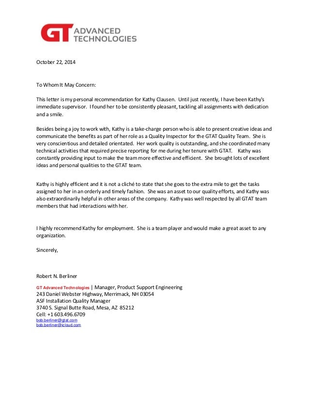 kathy clausen recommendation letter how to get a recommendation letter