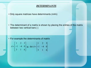 Each element or entry in a matrix is identified by its location. The location of an entry is the point in which the row and the column to which the entry belongs intersect.  