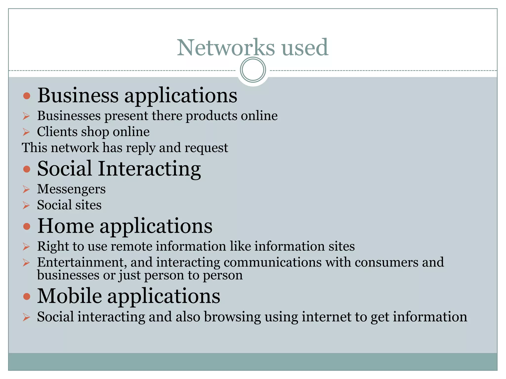 Networks used Business applicationsBusinesses present there products online