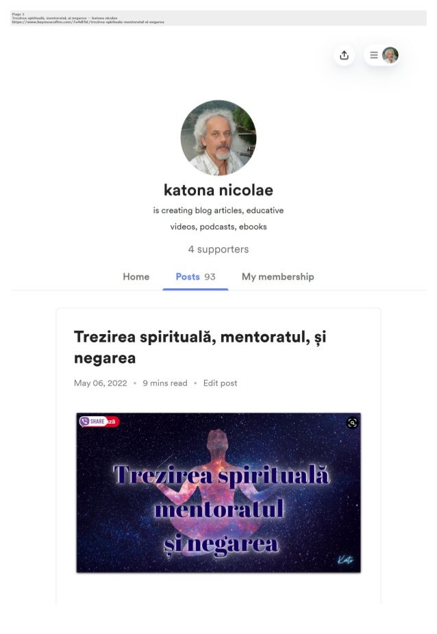 katona nicolae
is creating blog articles, educative
videos, podcasts, ebooks
4 supporters
Home Posts 93 My membership
Trezirea spirituală, mentoratul, și
negarea
May 06, 2022 9 mins read Edit post
 