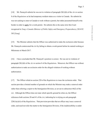 Page: 5
[14] Mr. Paranych submits he was not in violation of paragraph 20(1)(b) of the Act or section
8 of the Regulations...