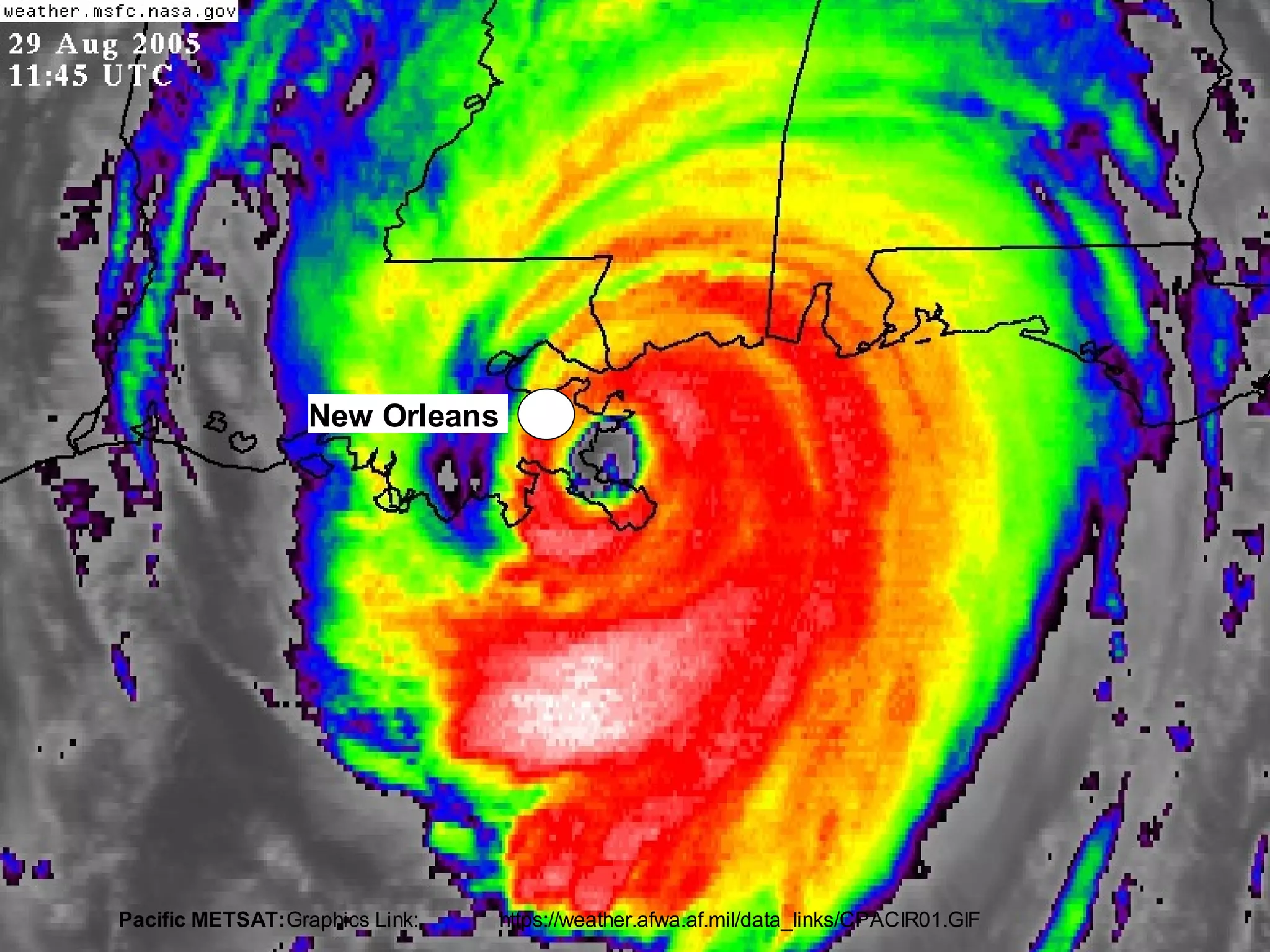 New Orleans




Pacific METSAT:Graphics Link:   https://weather.afwa.af.mil/data_links/CPACIR01.GIF
                                                                                      7
 