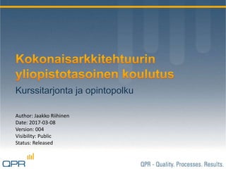 Kurssitarjonta ja opintopolku
Author: Jaakko Riihinen
Date: 2017-03-08
Version: 004
Visibility: Public
Status: Released
 