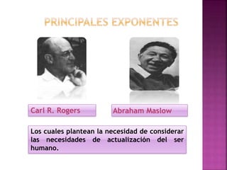 Abraham MaslowCarl R. Rogers
Los cuales plantean la necesidad de considerar
las necesidades de actualización del ser
humano.
 