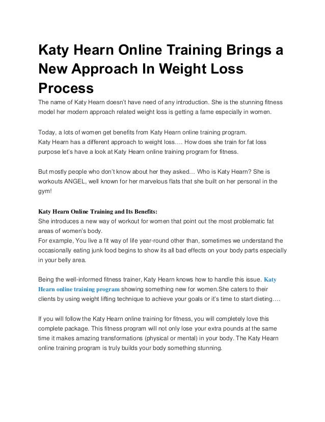 Katy Hearn Online Training Brings A New Approach In Weight Katy Hearn Online Training Brings A New Approach In Weight