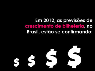 Em 2012, as previsões de
    crescimento de bilheteria, no
     Brasil, estão se confirmando:




$    $       $        $
 