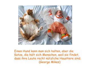 Einen Hund kann man sich halten, aber die Katze, die hält sich Menschen, weil sie findet, dass ihre Leute recht nützliche Haustiere sind.   (George Mikes) 