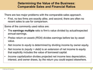 © McGraw-Hill Education 16
Determining the Value of the Business:
Comparable Sales and Financial Ratios
There are two majo...